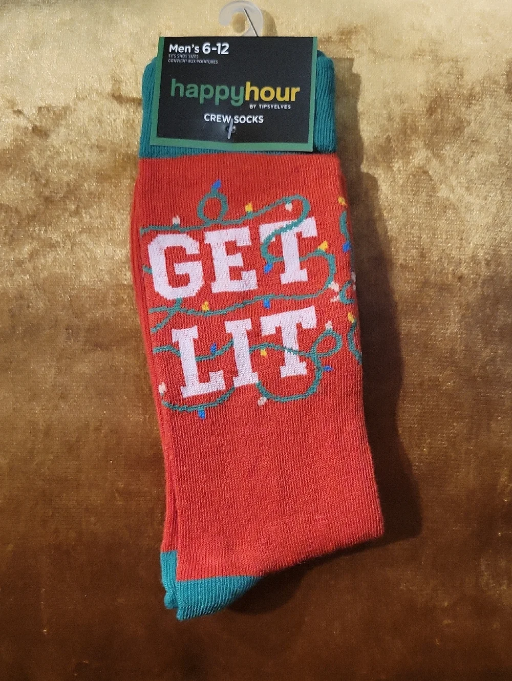 Tipsy Elves Red Crew Socks "GET LIT" - Picture 1 of 4